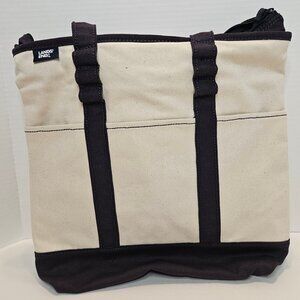 NEW! Lands' End Hybrid Life Zip Top Canvas Tote Natural/True Navy (rare find)